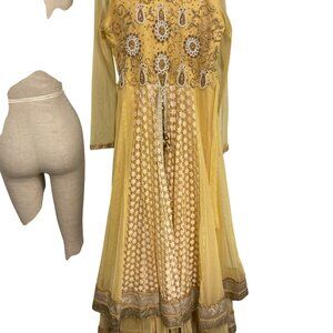 Vintage Yellow Embroidered Anarkali Dress With Beaded Details As Is